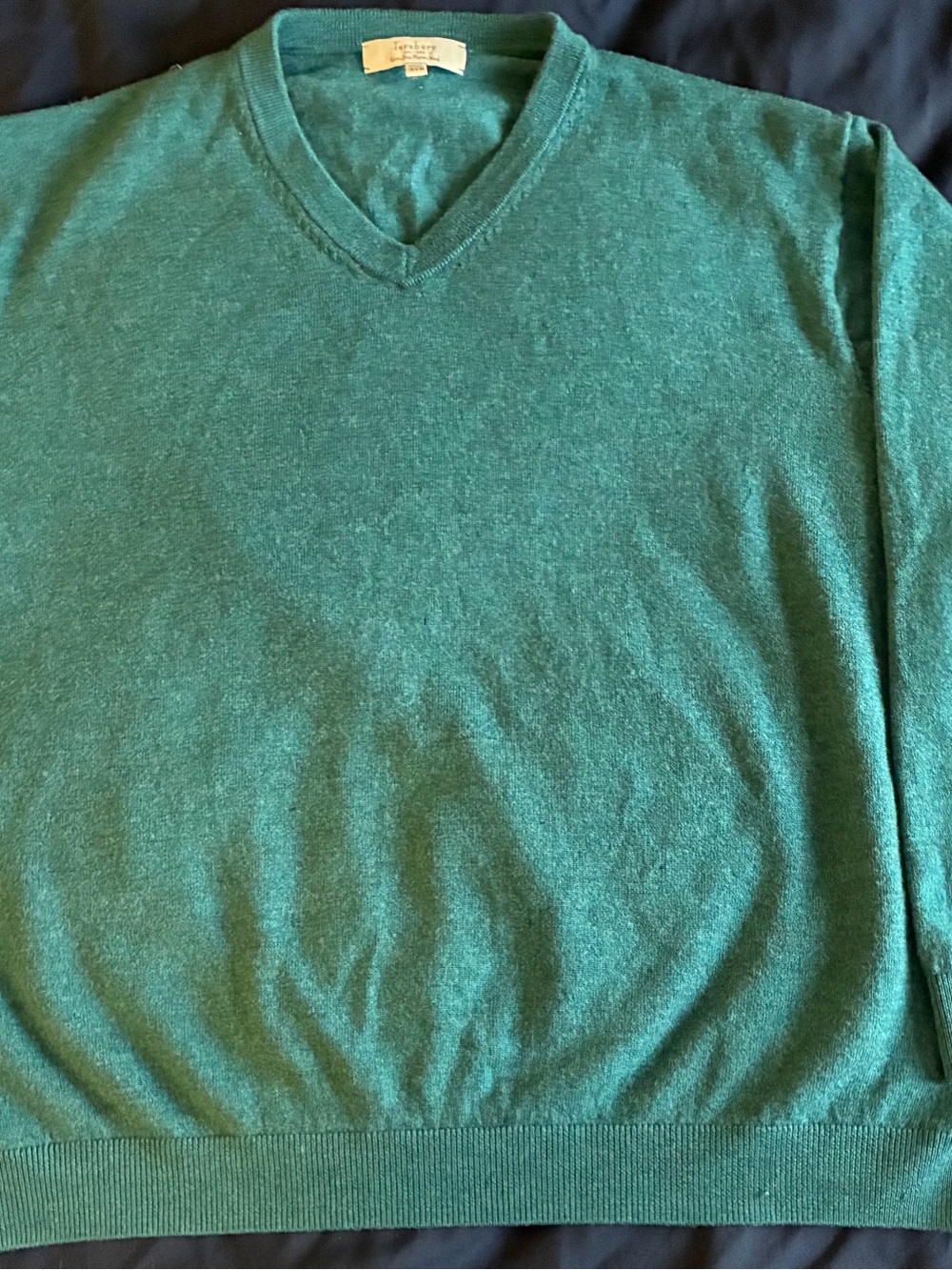 Turnbury Men's V-Neck Merino Wool Sweater in Teal 3XB
